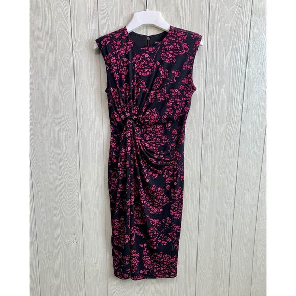 White House Black Market Sleeveless Black Poppies Draped Midi Dress XSP NWT - Picture 1 of 7